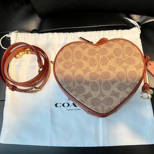 Coach Heart Crossbody Bag in Signature Canvas & Calf Leather Brass/Tan/Rust
